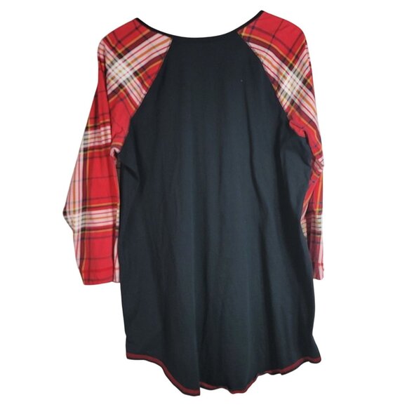 Cacique Plaid Pajamas Red Black SZ 18 20 2 PCS Pants Pullover Long Sleeve Henley - Picture 4 of 12
